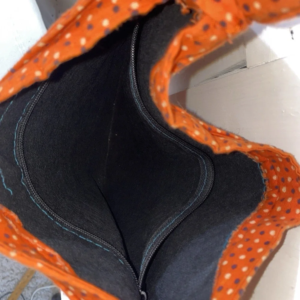 Vintage Embroidered Elephant Print Orange Sling Bag Purse Tassels, Mirror Dots